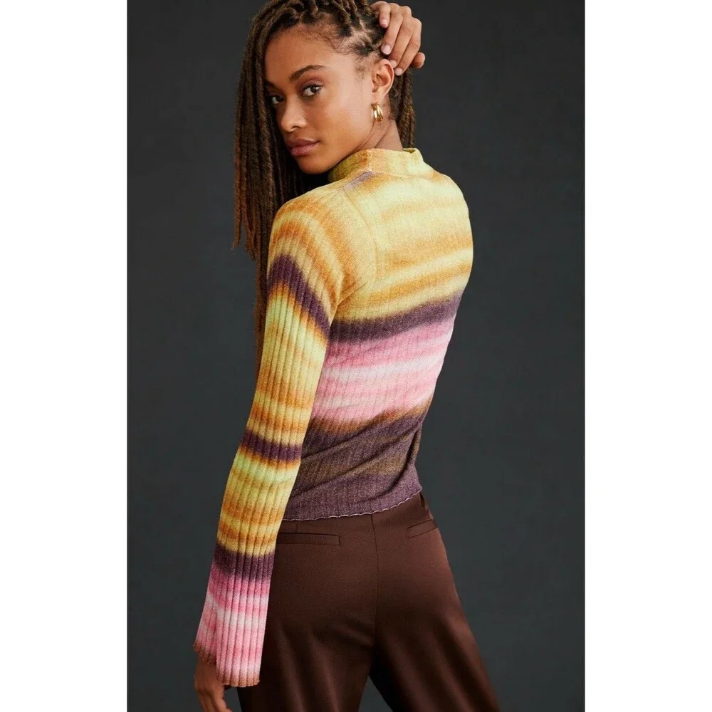 Anthropologie Pilcro Sweater Velvet Turtleneck  Pink Preppy Retro Size XS NWT